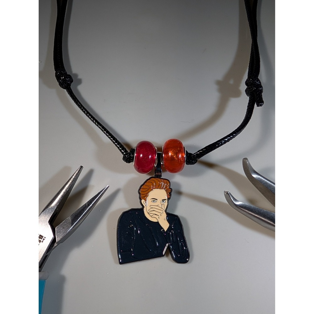 Twilight Edward Cullen Repurposed Enamel Pin Adjustable Necklace Black Cord